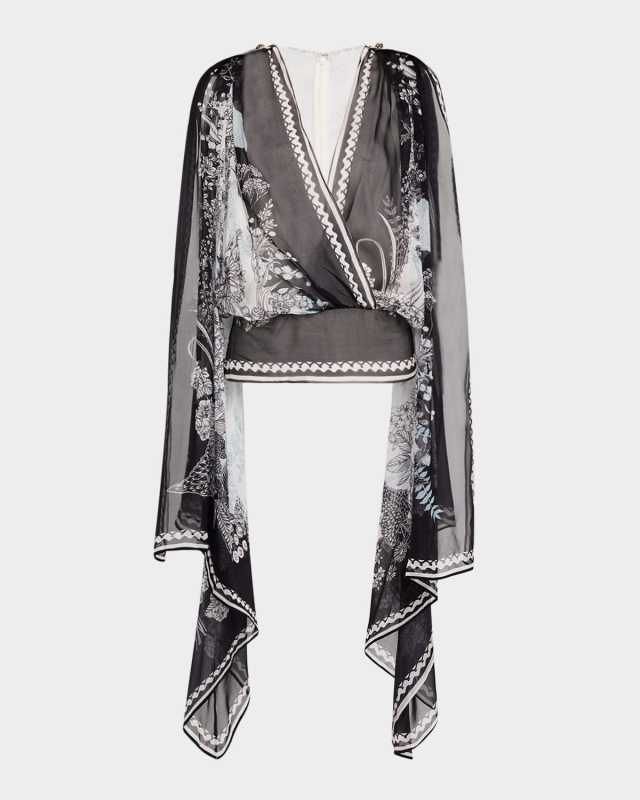 Printed Chiffon Drape Sleeveless Blouse